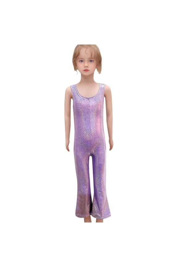 Boys and Girls Sequin Tight Stretch Sleeveless Rompers Crew Neck Trousers Bottoms for Kids Purple,7-8Years