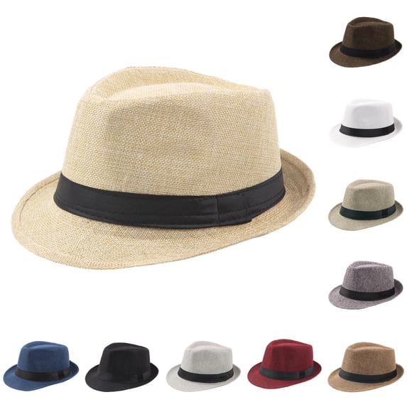 HNMKIU Breathable CurlyStraw Jazz Top Hat Outdoor Sun Baseball Caps For Men Beige,One Size