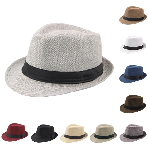 HNMKIU Breathable CurlyStraw Jazz Top Hat Outdoor Sun Baseball Caps For Men Grey,One Size