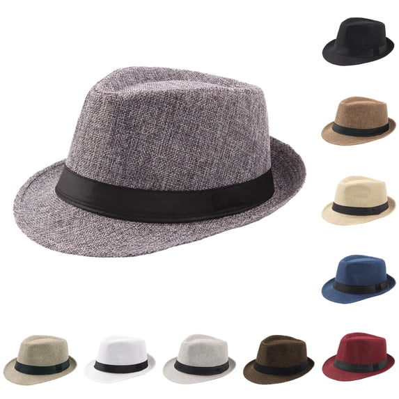 HNMKIU Breathable CurlyStraw Jazz Top Hat Outdoor Sun Baseball Caps For Men dark gray,One Size