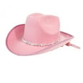 thumbnail image 1 of HNMKIU Breathable Stripe Of Rhinestones Cowboy Hat for Women and Girls with Adjustable Chin Rope Western Style Hat for Outdoor Adventures,Pink, 1 of 2