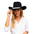 thumbnail image 1 of HNMKIU British Style Cowboy Hat for Elegant Women Wide Brim Western Rancher Headwear with Classic Embellishment for Fashionable Outdoors Women's Hats 06_Black,One Size, 1 of 7