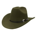 thumbnail image 1 of HNMKIU British Style Straight Cowboy Hat Flat Top Fedora European Elegant Western Headwear Green,M, 1 of 2