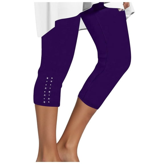 HNMKIU Capri Leggings for Women Dressy Cropped High Waist Yoga Compression Workout Pants Purple,S