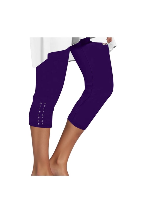 Capri Leggings for Women Dressy Cropped High Waist Yoga Compression Workout Pants Purple,XXL