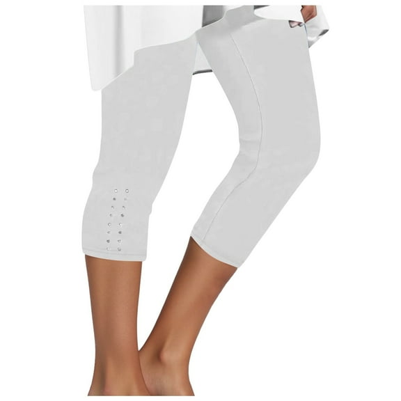 HNMKIU Capri Leggings for Women Dressy Cropped High Waist Yoga Compression Workout Pants White，S