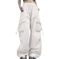 thumbnail image 1 of HNMKIU Cargo Pants for Women Designer Loose Fit with Large Pockets Street Fashion Elastic Waist Casual Trousers for Women White,L, 1 of 4