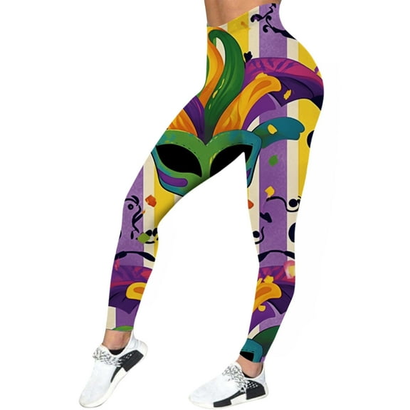 HNMKIU Carnival Colorful Feather Print Women's Leggings for Yoga Workout and Sports Tight Lifting Pants Z01_Yellow,L