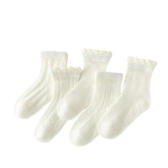 HNMKIU Cartoon Printed Breathable Thin Socks for Girls 1-12 Years Fashion Summer Spring Socks 5-Pack Z03_White,L