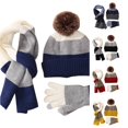 thumbnail image 1 of HNMKIU Children 8-15 Years Winter Warm Knitted Hat Scarf 3 Piece Set Plus Wool Thickened Unisex Outdoor Snowproof Cozy Accessory Bundle Blue - One Size, 1 of 5