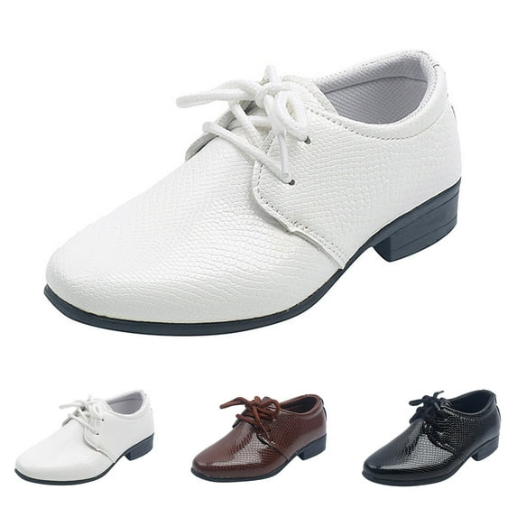 HNMKIU Children Boys Casual Shoes British Style Lace Up Soft Performance Embossed Design for Kids and Toddler Shoes Z03_White,4-4.5 Years