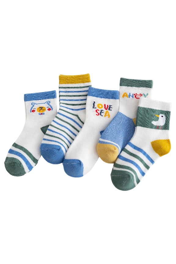 Children Boys Girls Socks Breathable Soft Comfortable Cute Cartoon Bird Pattern Daily Walking Wear Blue,M