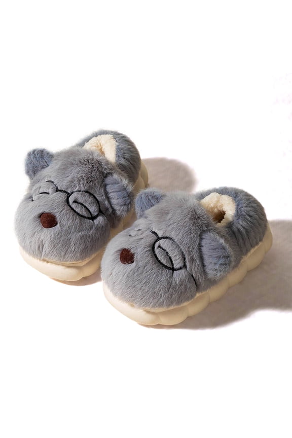 Children Home Non Winter Round Toe Keep Warm Cartoon Prints Cute Slippers for Boys and Girls Indoor Use Z1029A-Greyï¼9.5-10 Years