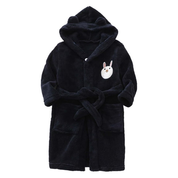 HNMKIU Childrens Long Sleeve Cartoon Rabbit Hooded Warm Robe Pajamas Homewear Bathrobe Kids Robe for Boys Girls 01_Navy,6-7 Years