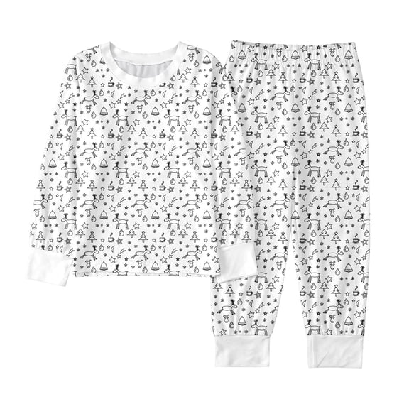 HNMKIU Childrens Long Sleeve Pants Pajama Unisex Holiday Sleepwear Kids Christmas Pajamas for Boys Girls 04_White,6-7