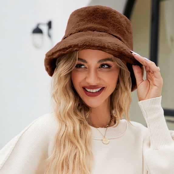 HNMKIU Classic Solid Color Fisherman Bucket Hat For Women Cozy Winter Warmth Casual Outdoor Fall Fashion Headwear Coffee,One Size