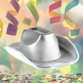 thumbnail image 1 of HNMKIU Colorful Hot Stamped Fabric Cowboy Hat With LED Lights For Gold Silver EVA Decorative Festival Accessory Silver,One Size, 1 of 3