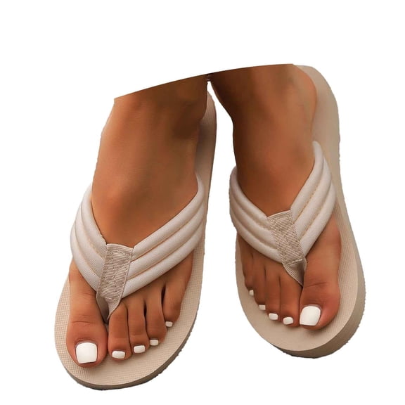HNMKIU Comfortable Women's Outdoor Slippers for Beach Casual Thong Flip Flops Flat Sole Lightweight for Summer Z03_Beige，7