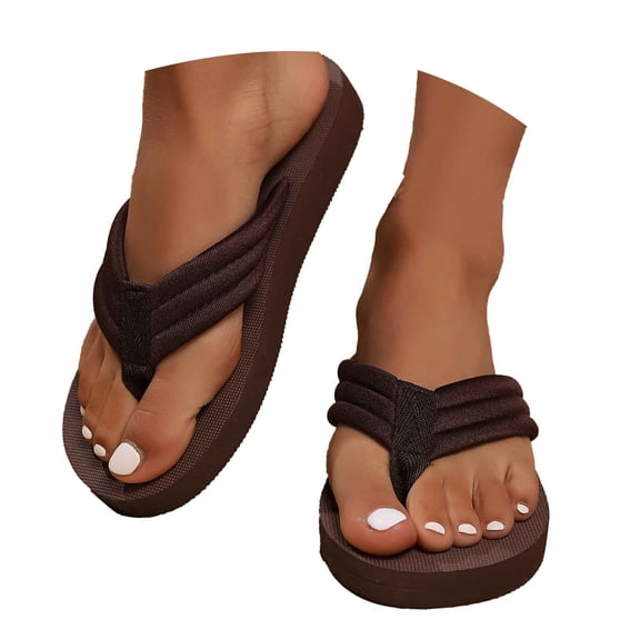 HNMKIU Comfortable Women's Outdoor Slippers for Beach Casual Thong Flip Flops Flat Sole Lightweight for Summer Z03_Brown，8