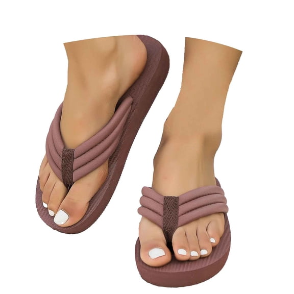HNMKIU Comfortable Women's Outdoor Slippers for Beach Casual Thong Flip Flops Flat Sole Lightweight for Summer Z03_Coffee，8