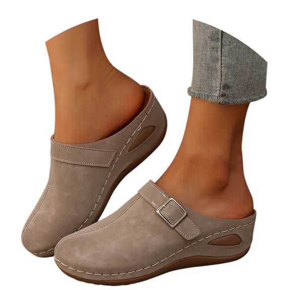 HNMKIU Comfortable Women's Outdoor Slippers for Casual Wear Open Toe on with Heel for Spring Summer and Fall Z03_Khaki，7