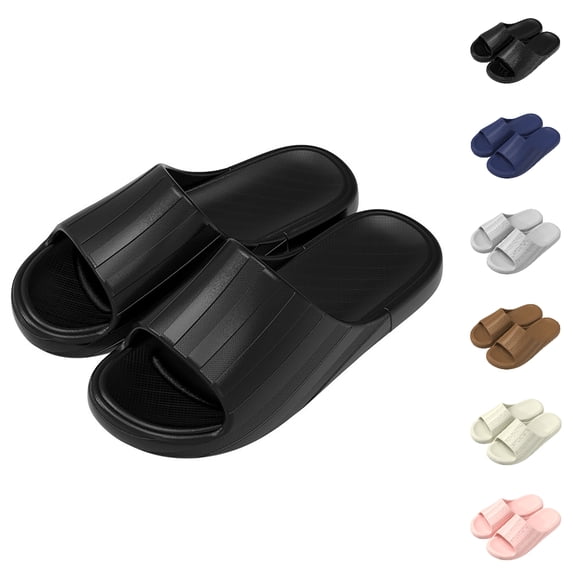 HNMKIU Couples Mens Womens Solid Color Comfort Slippers Indoor Outdoor Soft Sole Home Footwear 04_Black,8