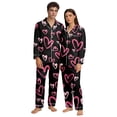thumbnail image 1 of HNMKIU Couples Pajamas Set Valentine's Day Heart Print V-Neck Long Sleeve Pants Button Closure Cozy Sleepwear 02_Black,M, 1 of 6