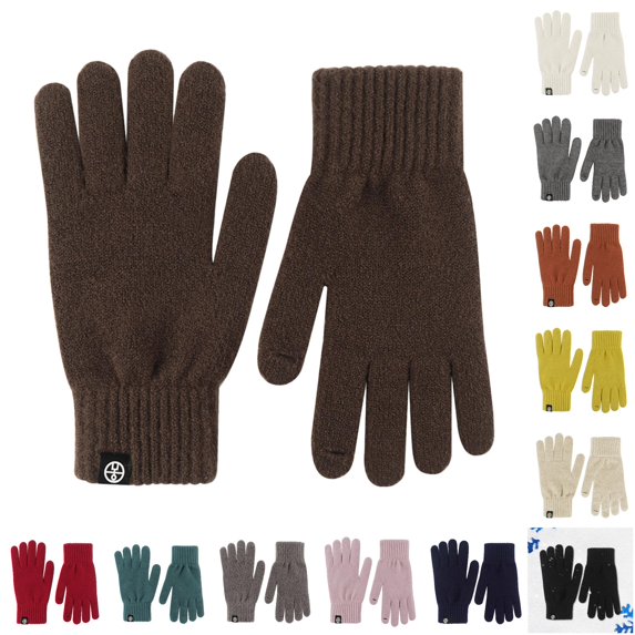 HNMKIU Couples Winter Outdoor Thermal Wool Knitted Gloves with Touchscreen for Adults Solid Color Unisex Warmth Coffee - One Size