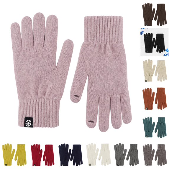 HNMKIU Couples Winter Outdoor Thermal Wool Knitted Gloves with Touchscreen for Adults Solid Color Unisex Warmth Purple - One Size