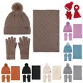 thumbnail image 1 of HNMKIU Couples Winter Outdoor Warm Knit Pile Hat Scarf Three Piece Check Set Matching Accessory Brown - One Size, 1 of 9
