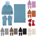 thumbnail image 1 of HNMKIU Couples Winter Outdoor Warm Knit Pile Hat Scarf Three Piece Check Set Matching Accessory Sky Blue - One Size, 1 of 9