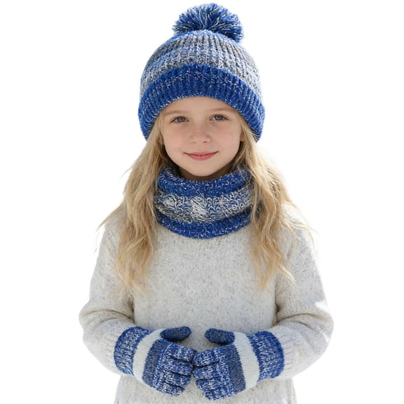 HNMKIU Cozy Autumn Winter Kids Scarf Hat And Gloves Set For Toddlers And Girls Warm Knit Accessory For Daily Casual Wear Ideal For Seasonal chilly Weather Blue,One Size
