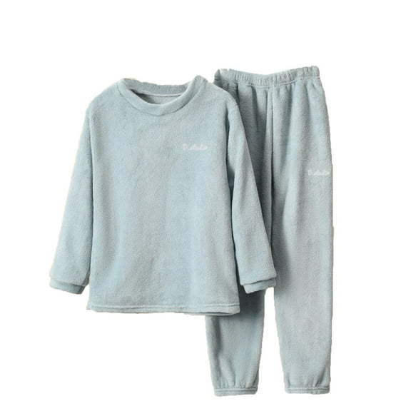 HNMKIU Cozy Kids Pajama Set Soft Solid Color Homewear For Boys And Girls Winter Nightwear Loungewear Comfortable Two-Piece Outfit Blue,9-10 Years