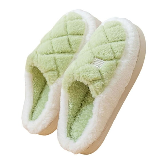 HNMKIU Warm Slippers for Women Women Couples Quilted Color Block Thick Sole Warm Indoor Home Comfort Shoes Cozy Slippers 02_Green,7.5
