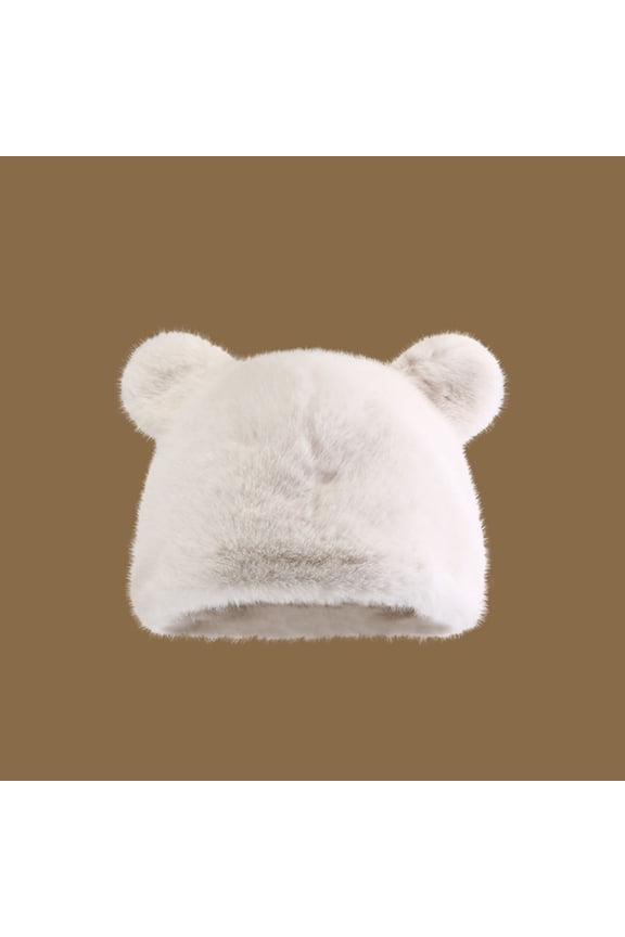 Cozy Winter Bucket Hat With Adorable Bear Ears Lined Thickened Fisherman Cap For Cold Weather Comfort White,One Size