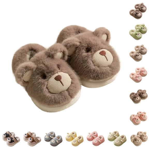 HNMKIU Cozy Winter Slippers for Girls with Soft Bear Design Warm Kids Indoor -On Shoes for Toddler Girl Slippers,02_Coffee,2-2.5 Years