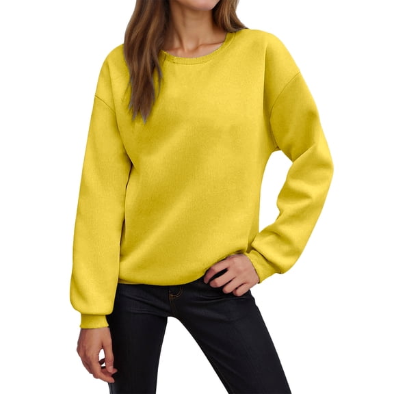 HNMKIU Crewneck Sweatshirt Fall Winter Soft Casual Pullover Blank Fashion Comfortable Womens Crewneck Sweatshirt Yellow,M