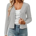 thumbnail image 1 of HNMKIU Cropped Cardigan for Women V-Neck Short Button Down Knit Sweater with Scallop Collar Lightweight Comfortable Casual Loose Fit Spring Fall Layering Top Z01_Light Gray,S, 1 of 5