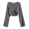 thumbnail image 1 of HNMKIU Cropped Sweaters For Women Short Knit Long Sleeve Solid Round Neck Irregular Hem Loose Pullover Top for Casual Style Grey,One Size, 1 of 4