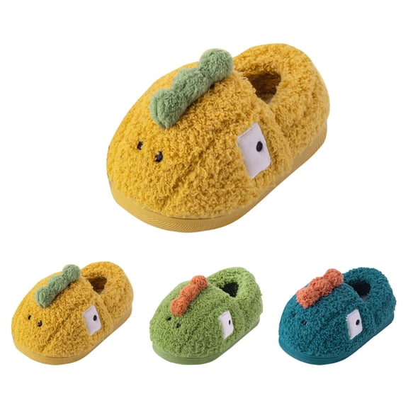 HNMKIU Cute Kids Slippers for Boys and Girls Cartoon Animal Shape Fuzzy Warm Flat Bottom Soft Lightweight Solid Color for Autumn Winter Z02_Yellow,3.5-4 Years