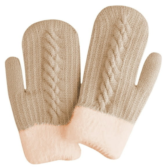 HNMKIU Double Layer Winter Knitted Mittens Soft Thermal Insulated Windproof Cold Weather Gloves for Extreme Warmth Khaki,One Size