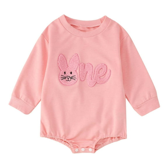 HNMKIU Easter Embroidery Pattern Kids Jumpsuit Baby Romper Striped Clothes for Boys and Girls Soft Holiday Outfit Z02_Pink,3M