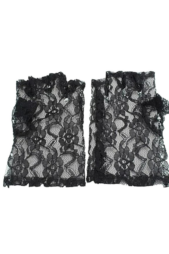 Elegant 1980s Retro Fashionable Women Fingerless Lace Evening Dress Gloves for Ladies Black,One Size