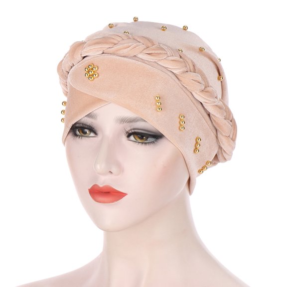 HNMKIU Elegant Beaded Ruffle Wrap Baseball Cap for Women Cancer Patients Stylish Headwear Beige,One Size
