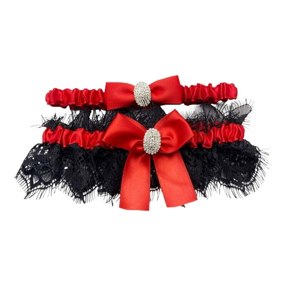 HNMKIU Elegant Bridal Lace Garter Belt with Elastic Thigh Band for Wedding Day Accessories Red,One Size