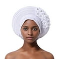 thumbnail image 1 of HNMKIU Elegant Handmade Aso Oke Beret Hat African Headwrap Turban for Wedding Party Hair Wear Silver,One Size, 1 of 3