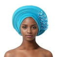 thumbnail image 1 of HNMKIU Elegant Handmade Aso Oke Beret Hat African Headwrap Turban for Wedding Party Hair Wear Sky Blue,One Size, 1 of 3