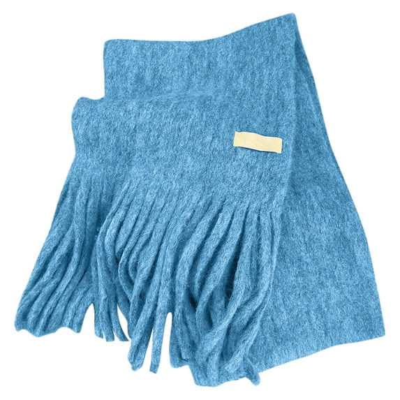 HNMKIU Elegant Knit Wrap for Winter Comfort and Everyday Style – Soft Warm Scarf with Long Fringes for Home Blue,One Size