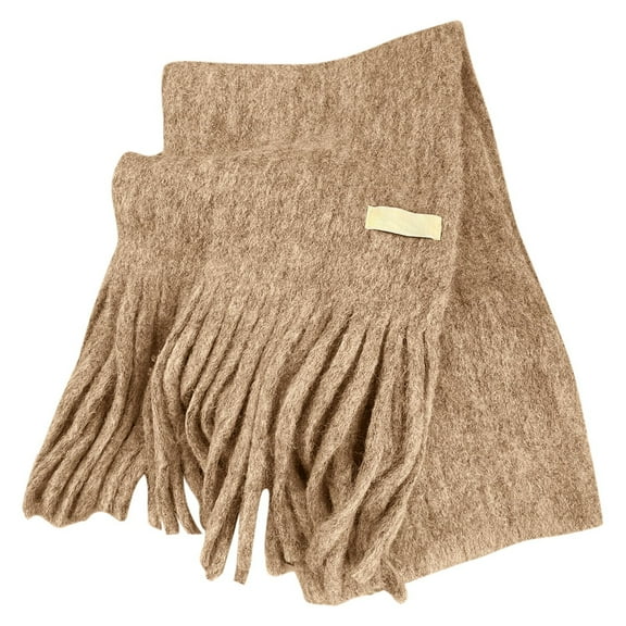 HNMKIU Elegant Knit Wrap for Winter Comfort and Everyday Style – Soft Warm Scarf with Long Fringes for Home Khaki,One Size