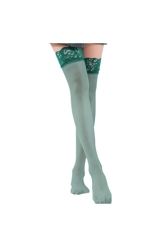 Elegant Lace Top Thigh High Stockings For A Feminine And Alluring Dark Green,One Size